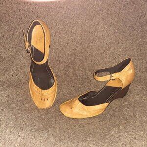 KHRIO D'Orsay Type Sandals-Natural Distressed Leather-Wedge-Sz 40-Near Mint